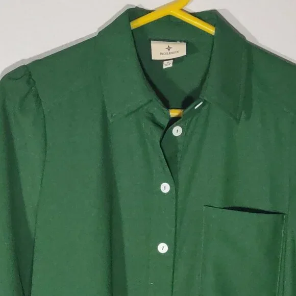 Tuckernuck Hunter Green Crepe Callahan Dress Size Small Swing Shirt Pockets - Picture 7 of 10
